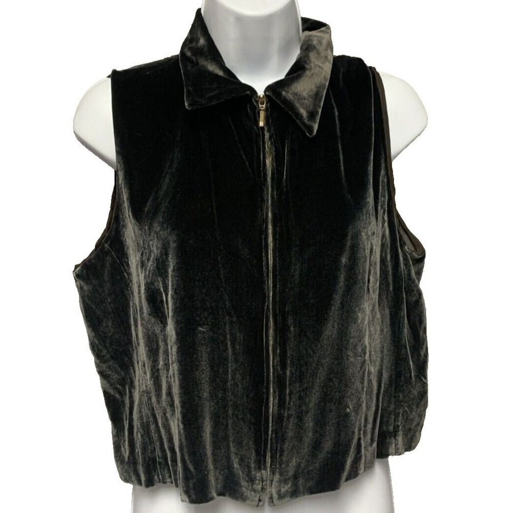 Emanuel Ungaro Women Size 12P Vest Black Velour Silk Blend Zip Up Vest VTG $198